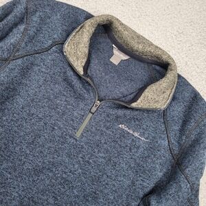 Eddie Bauer Mens L Blue Heather 1/4 Zip Pullover Fleece Jacket Sweater‎